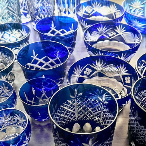 レトロ雑貨 昭和モダン 江戸切子 青 ブルー 小さな丼サイズ 1客 お椀