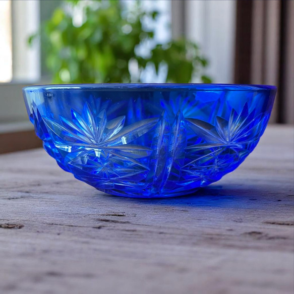 レトロ雑貨 昭和モダン 江戸切子 青 ブルー 小さな丼サイズ 1客 お椀