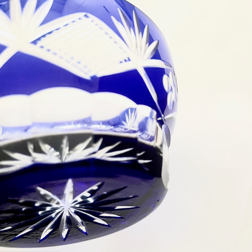 高品質＜3客セット＞切子 硝子 濃紺 青 小鉢 向付 3客 昭和レトロ