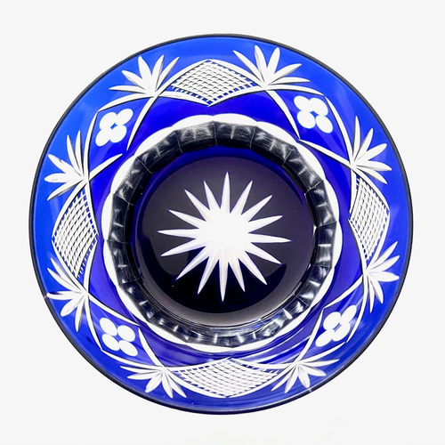 高品質＜3客セット＞切子 硝子 濃紺 青 小鉢 向付 3客 昭和レトロ