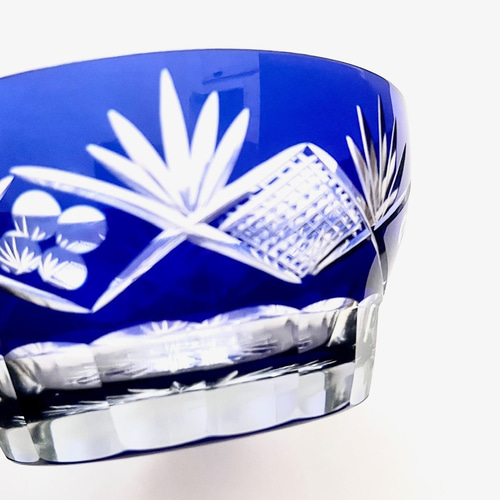 高品質＜3客セット＞切子 硝子 濃紺 青 小鉢 向付 3客 昭和レトロ