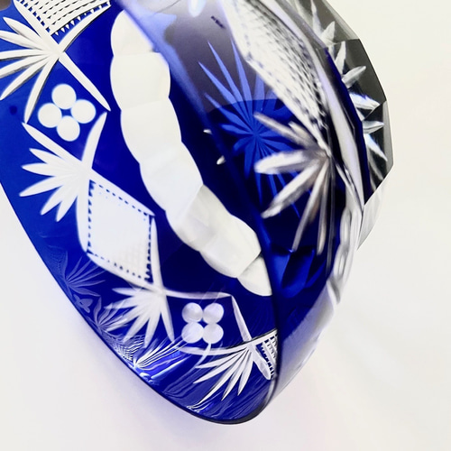 高品質＜3客セット＞切子 硝子 濃紺 青 小鉢 向付 3客 昭和レトロ