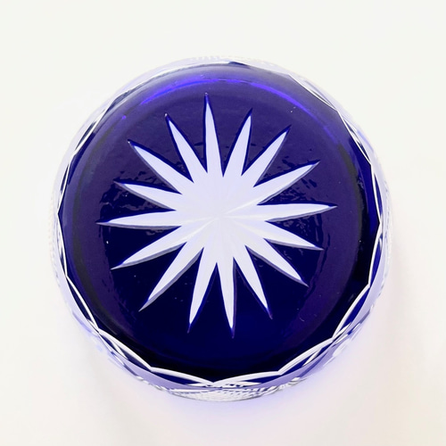 高品質＜3客セット＞切子 硝子 濃紺 青 小鉢 向付 3客 昭和レトロ