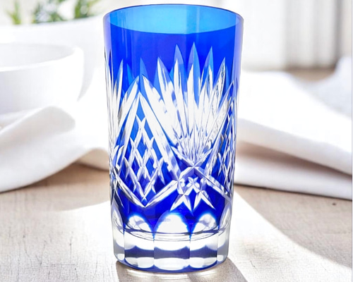 骨董　時代ガラス　青色被せ　切子　モダンカット　グラス　タンブラー １客ウラン 単品バラ売り＞ラスト1客 江戸切子 グラス 青 グラス antique
