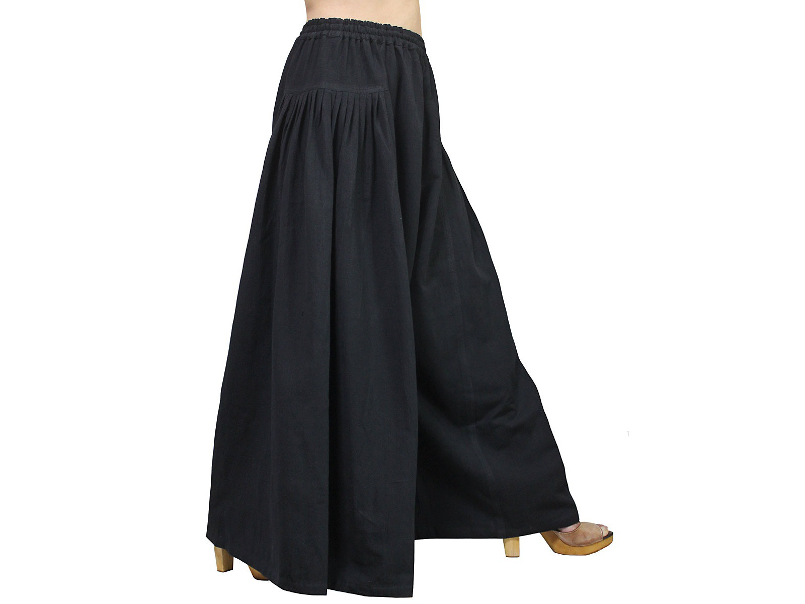 ジョムトン手織綿のデザインワイドパンツ 黒（PFS-048-01）