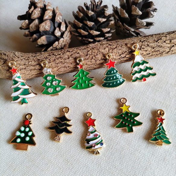 ✳︎new arrival✳︎christmastreeクリスマスツリー⑦ ♪Xmas♪ クリスマスツリー いろいろ10種類セット XS79 チャーム petit