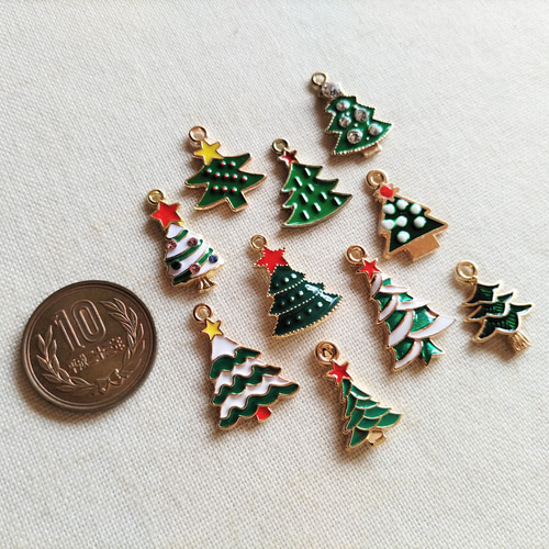 ♪Xmas♪ クリスマスツリー いろいろ10種類セット XS79 チャーム petit