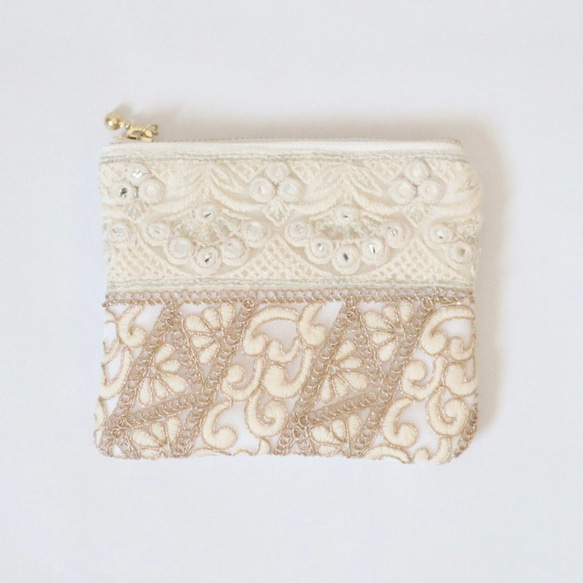 インド刺繍生地　ポーチ No.3 ハンドメイド インド刺繍生地 ポーチ
