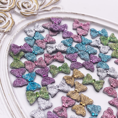 ネイルパーツ リボン 10mm ラメ ミックス 100個 メタリック ライン