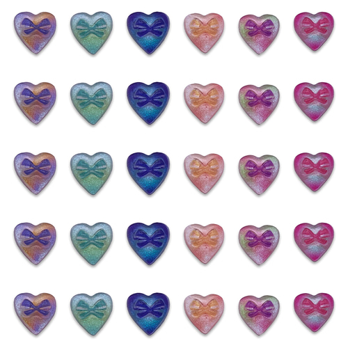 ネイルパーツ ハート リボン 10mm ミックス 100個 ラメ 蝶結び