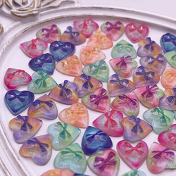 ネイルパーツ ハート リボン 10ｍｍ ミックス 100個 ラメ 蝶結び ぷっくり 3D デコパーツ BD4029 4枚目の画像