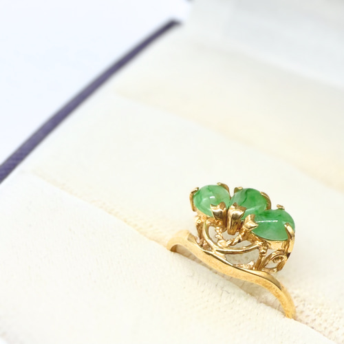 ラス1 10×13mm ジェイド/翡翠 K18 天然石リング - drops 指輪