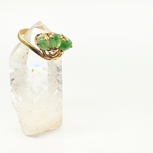 ラス1 10×13mm ジェイド/翡翠 K18 天然石リング - drops 指輪