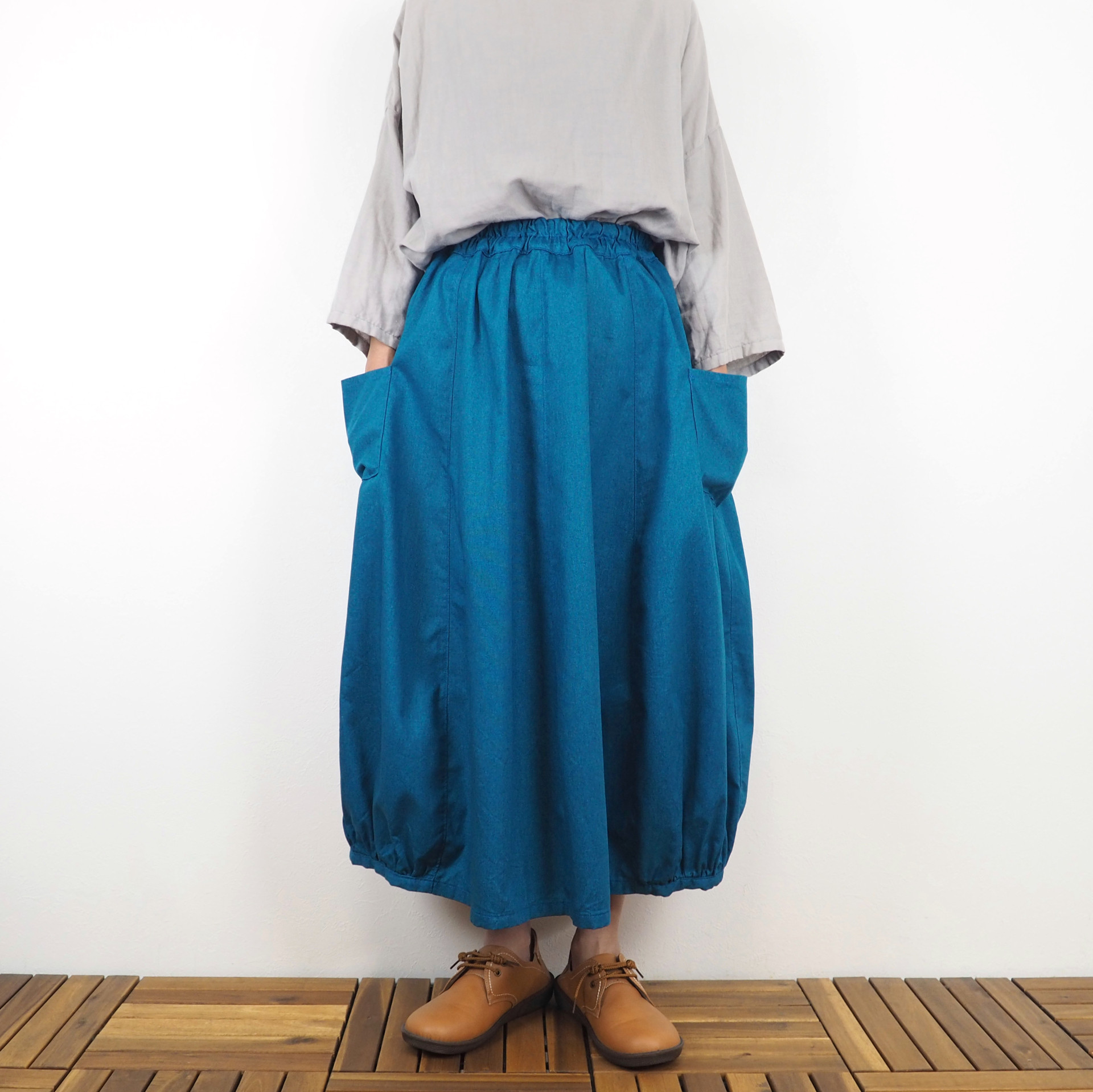 Hinamiバルーンスカート（綿オックス ブルー）【受注生産対応】