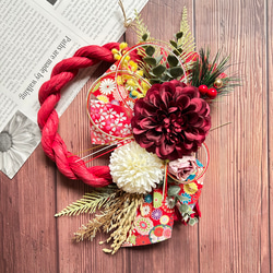 No.118 カラーしめ縄リース2025 ハンドメイドお正月飾り玄関リース