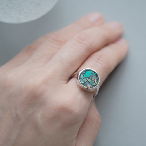 オパール 銀河 ラウンド リング シルバー925 メンズ ユニセックス 指輪