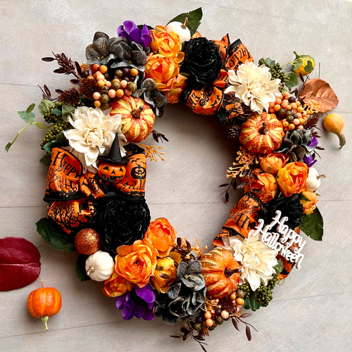 No.wreath-15553/ハロウィンリース24-(4)ジャックオランタン 40cm