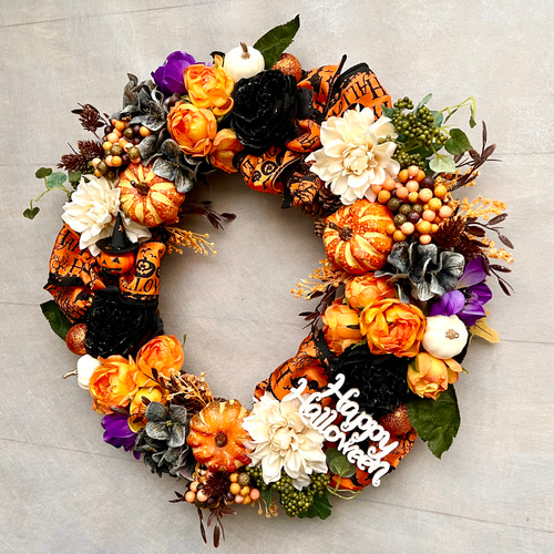 大人可愛いハロウィンリース♪アーティフィシャルフラワーリース♪ No.wreath-15553/ハロウィンリース24-(4)ジャックオランタン