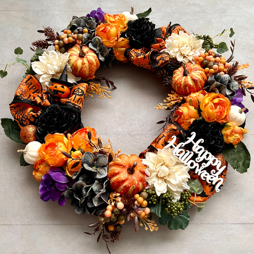 No.wreath-15553/ハロウィンリース24-(4)ジャックオランタン 40cm