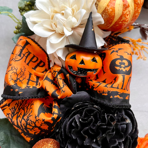 No.wreath-15553/ハロウィンリース24-(4)ジャックオランタン 40cm