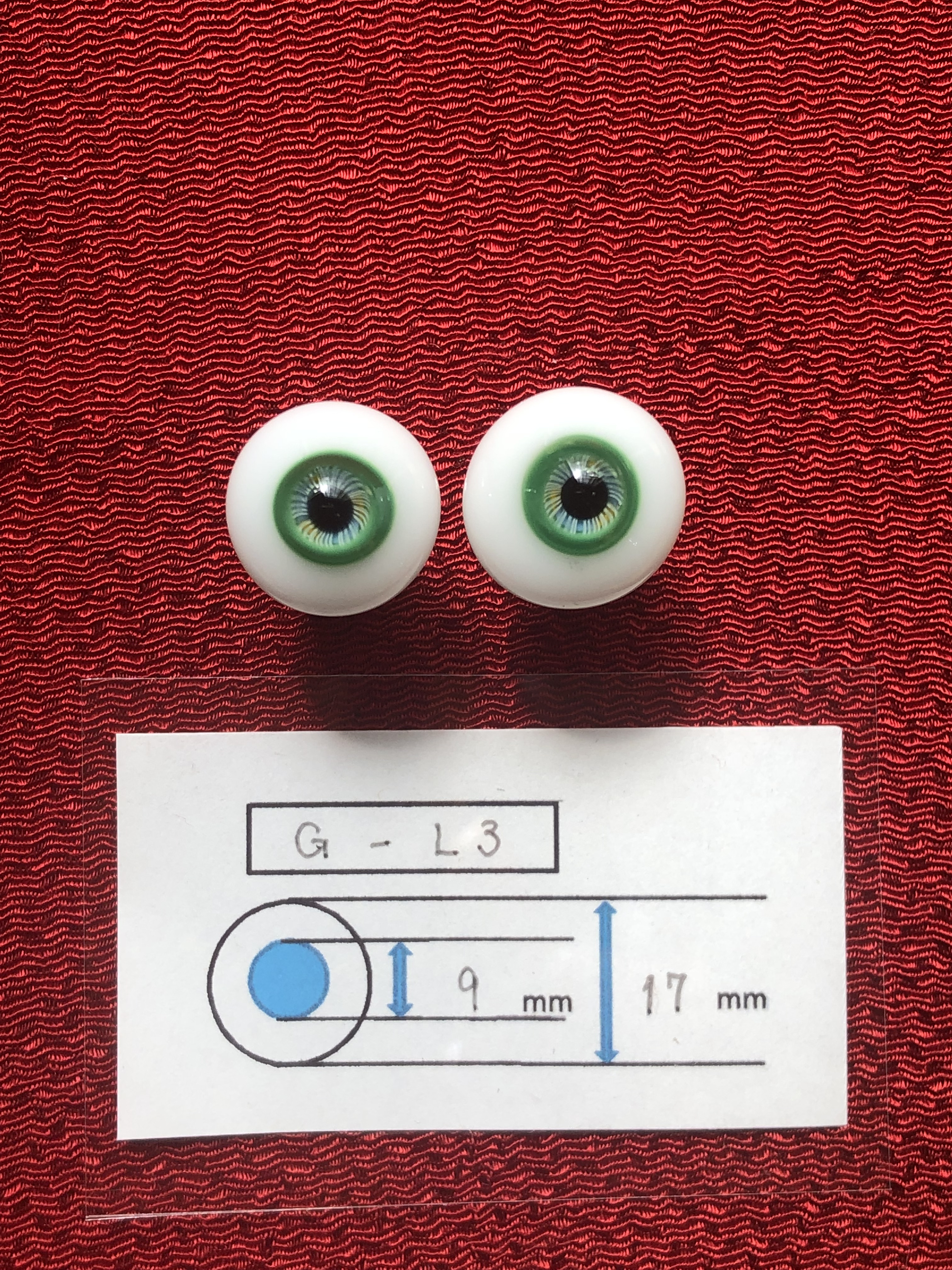 グラスアイGlass Eyes(瞳約9㎜外周約１7㎜) 緑色【G-L3】