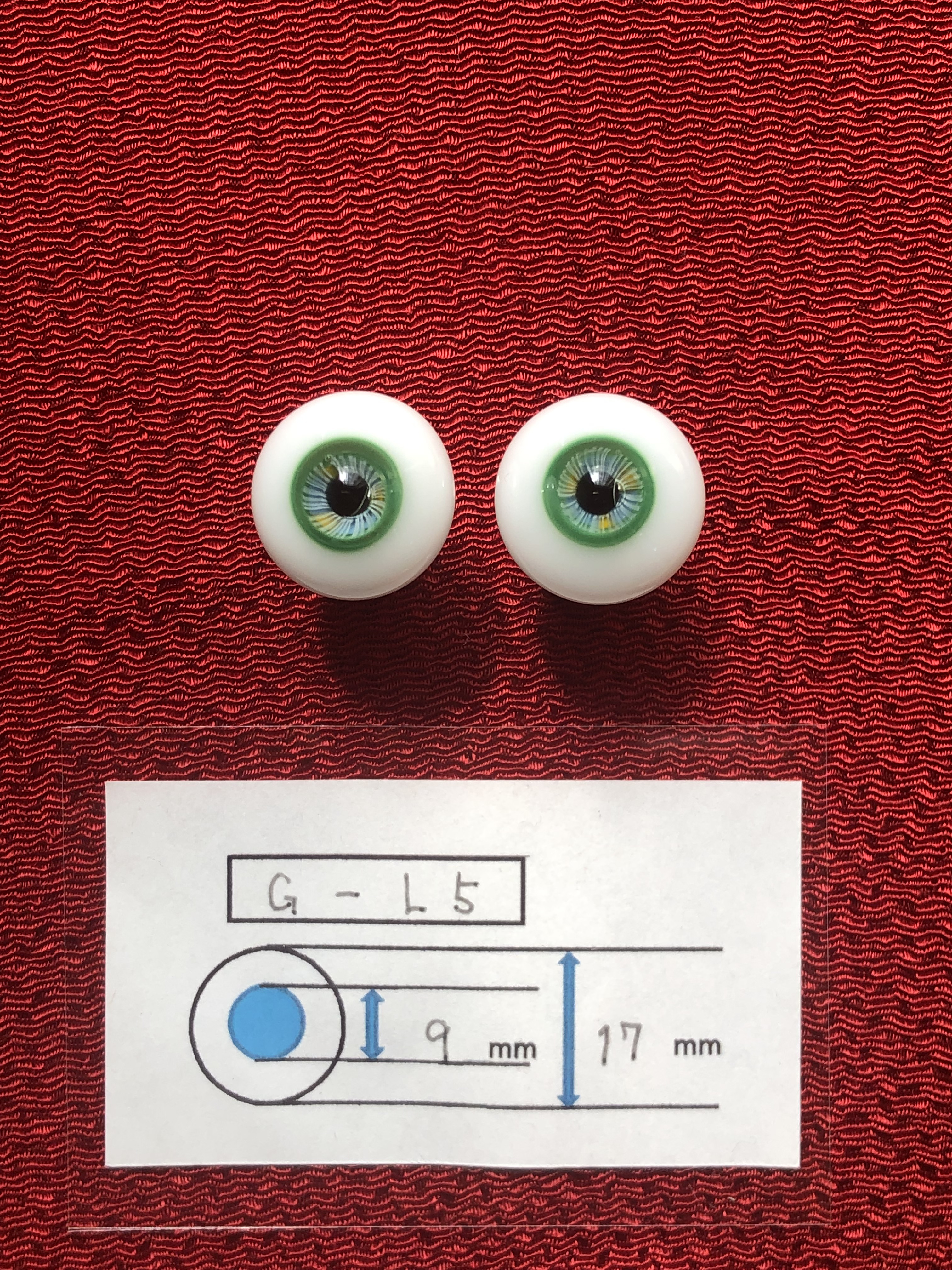 グラスアイGlass Eyes(瞳約9㎜外周約１7㎜) 緑色【G-L5】