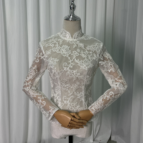 送料無料！ウエディングドレス ボレロ ハイネック 3D立体レース刺繍  