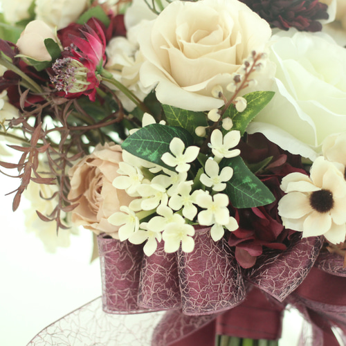 エレガントな秋色ブーケ チョコレートコスモスが揺れる秋色ブーケ アーティフィシャルフラワー