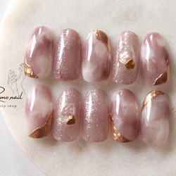 くすみピンクのニュアンスネイルチップ ウエディングブライダル