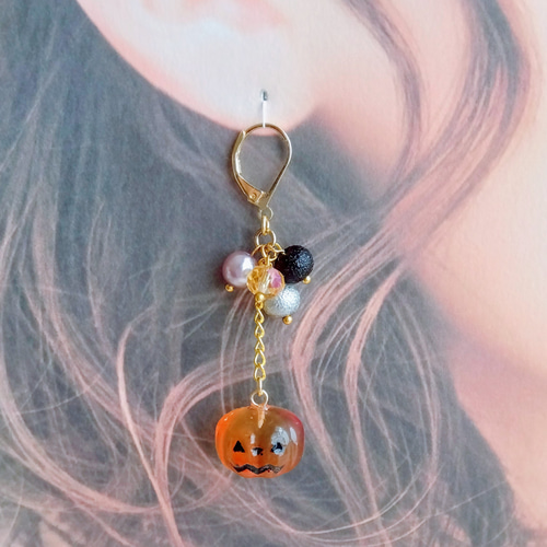 No.615-B　ハロウィン☆レジンピアス・イヤリング(カボチャ) No.615-B ハロウィン☆レジンピアス・イヤリング(カボチャ