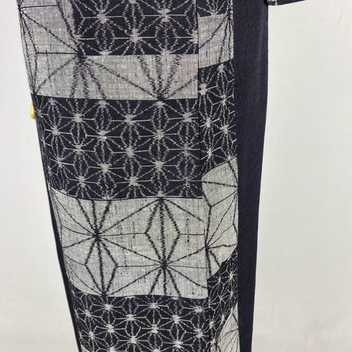 7月末迄 絹100% 真綿結城紬 麻の葉柄 新品