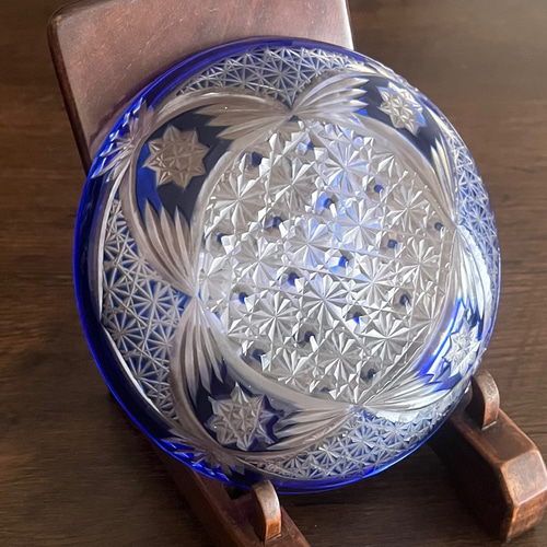 セット＞切子 青 取皿 6枚 被せガラス ブルー 中皿 antique art