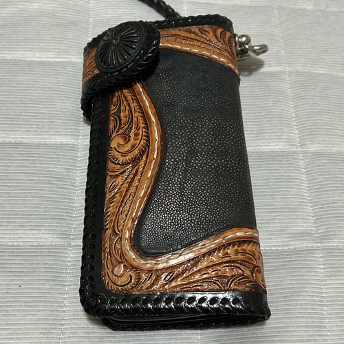 バイカーズウォレット　レザーキーリング　ハンドメイド　本革　ターコイズ　チェーン バイカーズウォレットレザーキーリングハンドメイド本革ターコイズチェーン