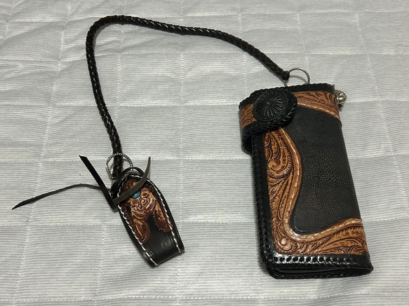 バイカーズウォレット ターコイズアクセント付レザーキーリング