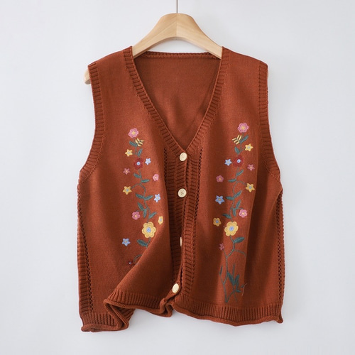 秋の支度】4色展開 草花刺繡 ニットベスト レディース 春 秋 V 秋の支度】4色展開 草花刺繡 ニットベスト レディース 春 秋 V