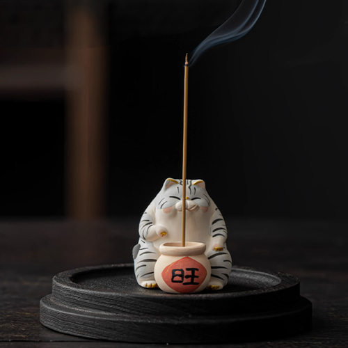 縁起物 福を招く猫のお香立て5兄弟 香皿 仏壇用皿 猫香炉 線香皿 香立