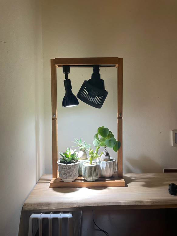 植物育成LEDライトスタンド［オーク］回転式サーキュレーター、LED付