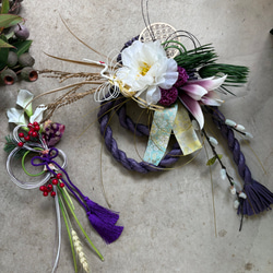 ＊2サイズ展開＊凛としたしつらえ・紫牡丹【単品ページ】//カラーとサンキライのお正月しめ縄飾り 7枚目の画像