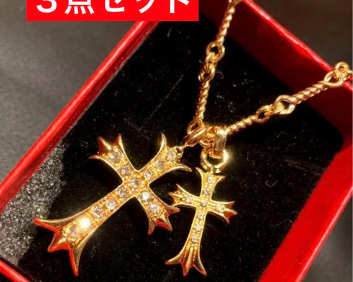 22k ベビーファット スクエアクロス ボール 3点 ネックレス