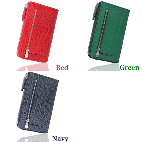 訳あり アウトレット】長財布 本革 大容量 クロコ型押し 薄い l字