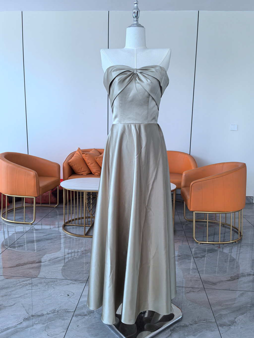 セクシー  シャンパン色高級光沢サテン カラードレス花嫁 合コンパーティー ピアノ演奏会音楽会S05