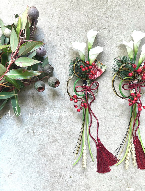 ＊2サイズ展開＊凛としたしつらえ・黒牡丹【単品ページ】//カラーとサンキライのお正月しめ縄飾り 7枚目の画像