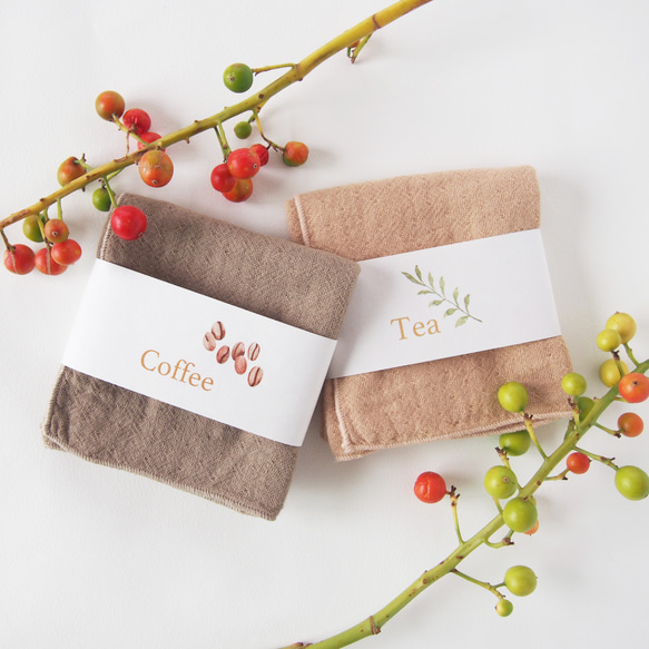 珈琲・紅茶染めのふんわり2重ガーゼハンカチ ハンカチ・手ぬぐい 染め