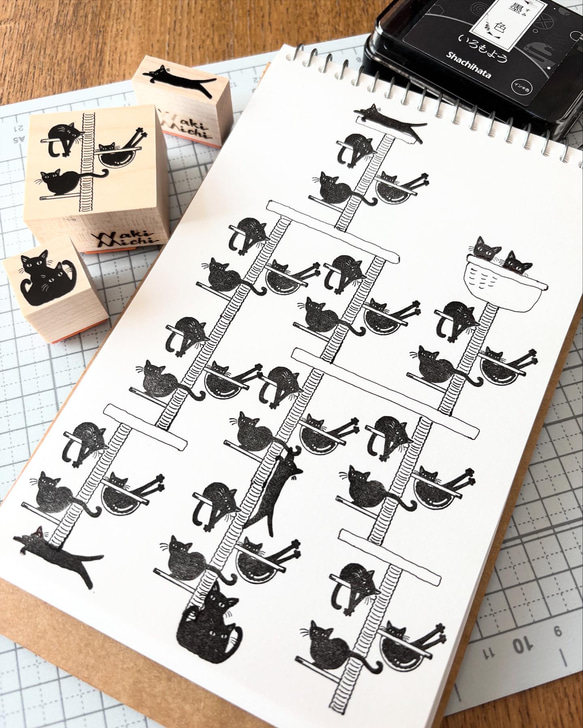【ラバースタンプ】キャットタワー黒猫はんこセット 3枚目の画像