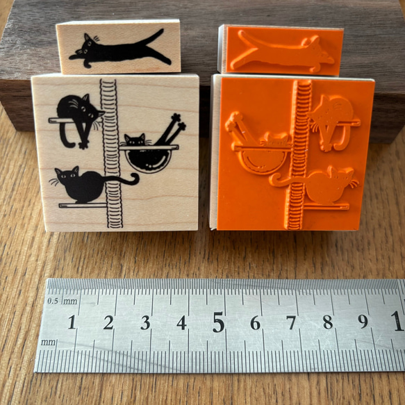 【ラバースタンプ】キャットタワー黒猫はんこセット 5枚目の画像