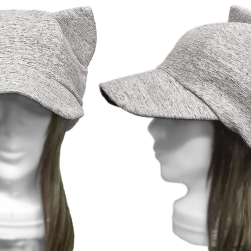 ラスト1点】猫耳／つば広キャスケット◇コットンパイルスラブニット