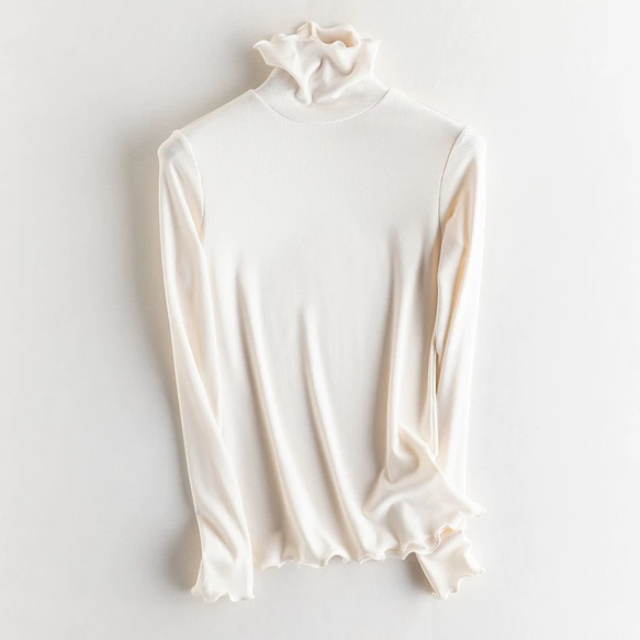 ◇洗濯可【2種類ネック 肌に優しい シルク タートルネック】オフホワイト 保湿、保温抜群 T-00086 1枚目の画像