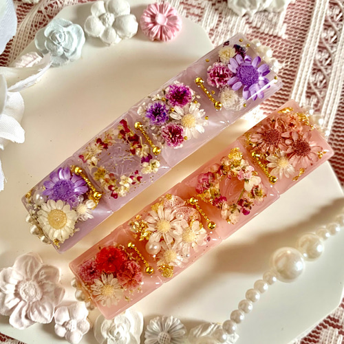 お花たくさんバレッタ(パープル) バレッタ くまこ＊お花のアクセサリー 