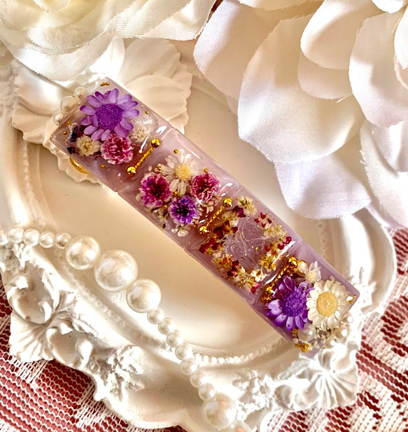お花たくさんバレッタ(パープル) バレッタ くまこ＊お花のアクセサリー 