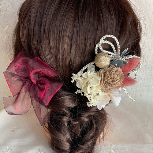 【ボルドー】ナチュラルリボン♡ヘアゴム ボルドー】ナチュラルリボン♡ヘアゴム